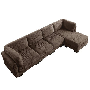 English Elm 3 Seat Chenille Modular Sectional with Movable Ottomans and Ruched Cushion Detail Brown 4 Seat with Ottoman W5656S00271