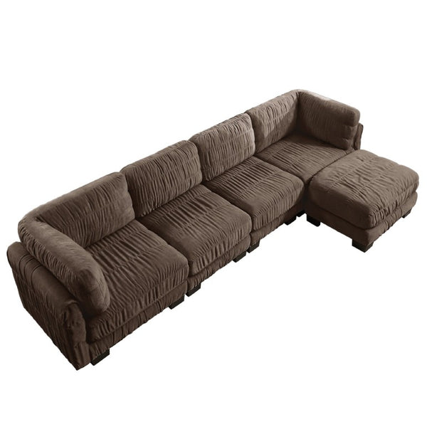 English Elm 3 Seat Chenille Modular Sectional with Movable Ottomans and Ruched Cushion Detail Brown 4 Seat with Ottoman W5656S00271