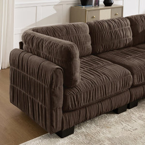 English Elm Channel Tufted U-Shape Modular Sectional Sofa in Chenille with Movable Ottomans Brown 140.1 x 62.2 x 34.6 inches W5656S00272