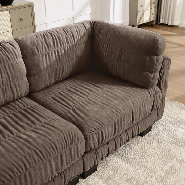 English Elm Channel Tufted U-Shape Modular Sectional Sofa in Chenille with Movable Ottomans Brown 140.1 x 62.2 x 34.6 inches W5656S00272