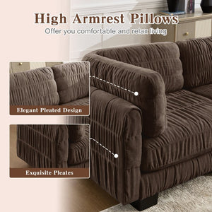 English Elm Channel Tufted U-Shape Modular Sectional Sofa in Chenille with Movable Ottomans Brown 140.1 x 62.2 x 34.6 inches W5656S00272