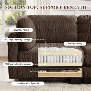 English Elm Channel Tufted U-Shape Modular Sectional Sofa in Chenille with Movable Ottomans Brown 140.1 x 62.2 x 34.6 inches W5656S00272