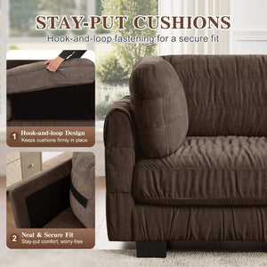 English Elm Channel Tufted U-Shape Modular Sectional Sofa in Chenille with Movable Ottomans Brown 140.1 x 62.2 x 34.6 inches W5656S00272