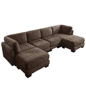 English Elm Channel Tufted U-Shape Modular Sectional Sofa in Chenille with Movable Ottomans Brown 140.1 x 62.2 x 34.6 inches W5656S00272