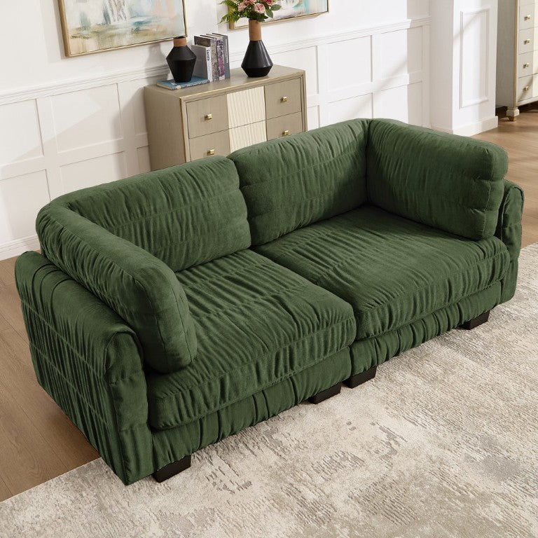 English Elm Ruched Chenille Modular Sectional Loveseat with High Density Foam and Textured Cushions W5656S00273