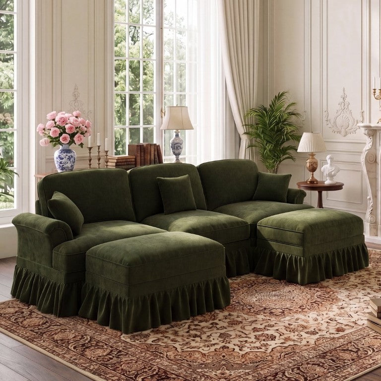 English Elm Classic Chenille U-Shaped Sectional with Removable Ruffle Skirts and Deep Cloud Seating W5656S00290