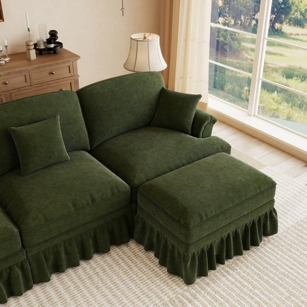 English Elm Classic Chenille U-Shaped Sectional with Removable Ruffle Skirts and Deep Cloud Seating W5656S00290