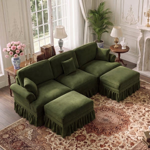 English Elm Classic Chenille U-Shaped Sectional with Removable Ruffle Skirts and Deep Cloud Seating W5656S00290