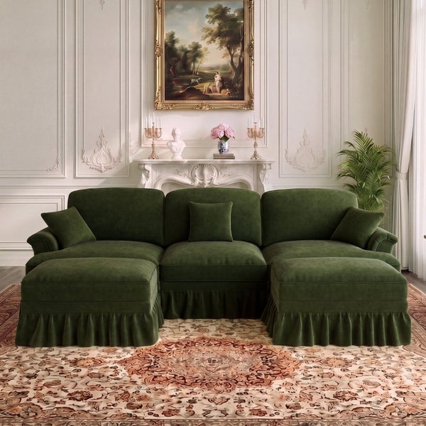 English Elm Classic Chenille U-Shaped Sectional with Removable Ruffle Skirts and Deep Cloud Seating W5656S00290