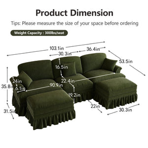 English Elm Classic Chenille U-Shaped Sectional with Removable Ruffle Skirts and Deep Cloud Seating W5656S00290