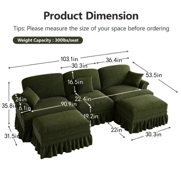 English Elm Classic Chenille U-Shaped Sectional with Removable Ruffle Skirts and Deep Cloud Seating W5656S00290