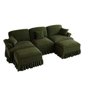 English Elm Classic Chenille U-Shaped Sectional with Removable Ruffle Skirts and Deep Cloud Seating W5656S00290