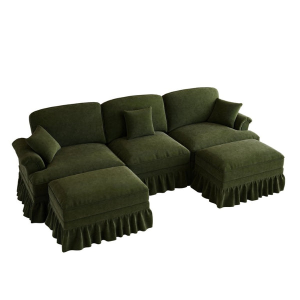 English Elm Classic Chenille U-Shaped Sectional with Removable Ruffle Skirts and Deep Cloud Seating W5656S00290