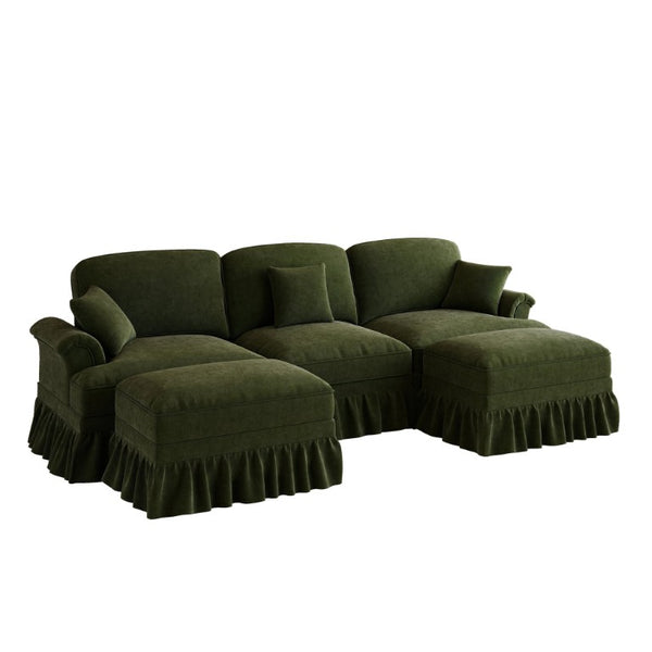 English Elm Classic Chenille U-Shaped Sectional with Removable Ruffle Skirts and Deep Cloud Seating W5656S00290
