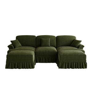 English Elm Classic Chenille U-Shaped Sectional with Removable Ruffle Skirts and Deep Cloud Seating W5656S00290