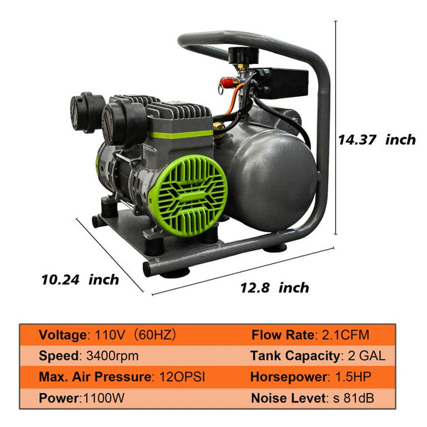 English Elm Oil Free Portable Air Compressor Quiet 2 Gallon Tank 1.5 HP Pneumatic Pump W5673P495353