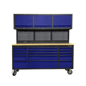 English Elm 72 Inch Rolling Steel Workshop Cabinet with Wood Bench Pegboard Drawers and LED Lighting W5675P513082