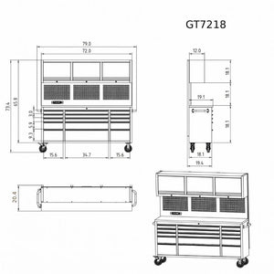 English Elm 72 Inch Rolling Steel Workshop Cabinet with Wood Bench Pegboard Drawers and LED Lighting W5675P513082