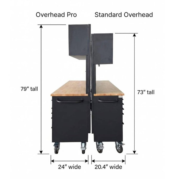 English Elm 72 Inch Heavy Duty Steel Rolling Workbench with Pegboard Upper Cabinets and Power Strip Red + Black W5675P513107