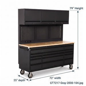 English Elm Overhead Rolling Tool Chest 79 Inch Tall 14 Drawers Pegboard and Built in Power Strip W5675P514132