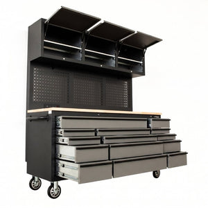 English Elm Overhead Pro Rolling Tool Chest 79 Inch Tall 14 Drawers Pegboard Power Strip Garage W5675P514136