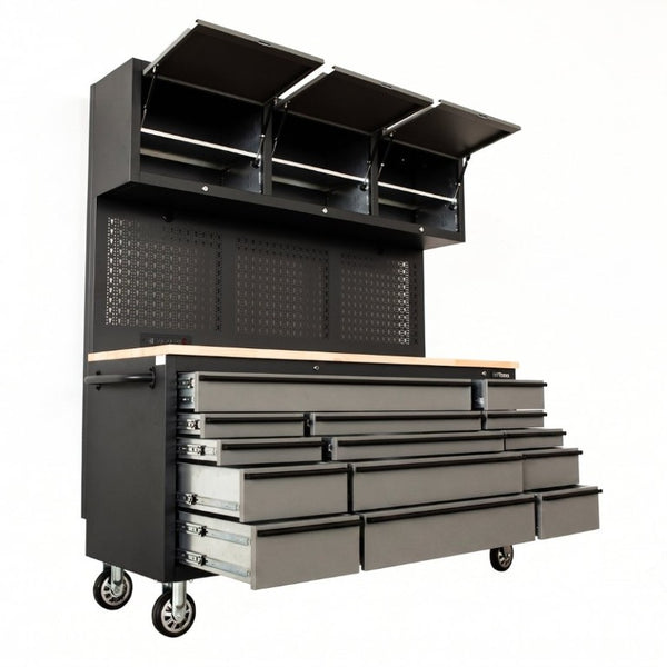 English Elm Overhead Pro Rolling Tool Chest 79 Inch Tall 14 Drawers Pegboard Power Strip Garage W5675P514136