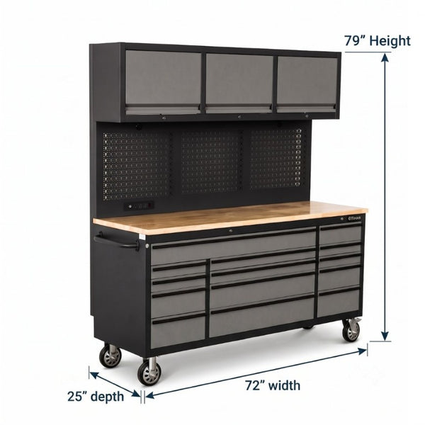 English Elm Overhead Pro Rolling Tool Chest 79 Inch Tall 14 Drawers Pegboard Power Strip Garage W5675P514136