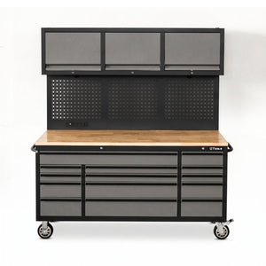 English Elm Overhead Pro Rolling Tool Chest 79 Inch Tall 14 Drawers Pegboard Power Strip Garage W5675P514136