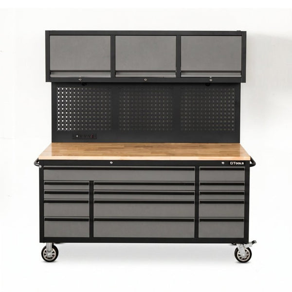 English Elm Overhead Pro Rolling Tool Chest 79 Inch Tall 14 Drawers Pegboard Power Strip Garage W5675P514136
