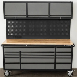 English Elm Overhead Pro Rolling Tool Chest 79 Inch Tall 14 Drawers Pegboard Power Strip Garage W5675P514136