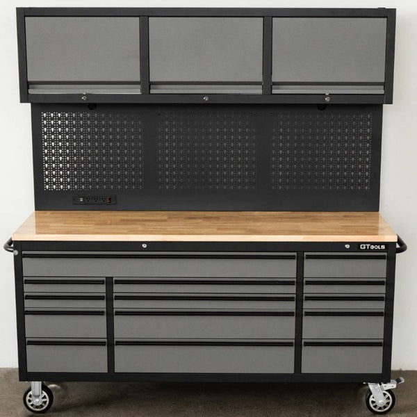 English Elm Overhead Pro Rolling Tool Chest 79 Inch Tall 14 Drawers Pegboard Power Strip Garage W5675P514136