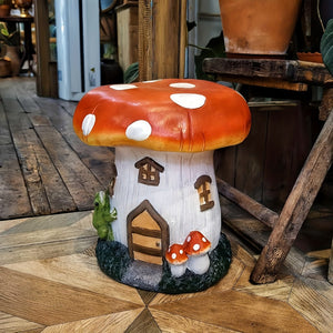 English Elm L13.4 Resin Mushroom House Sculpture Whimsical Fairy Garden Decor for Patio or Indoor Use W5709P460813