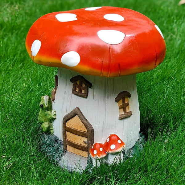 English Elm L13.4 Resin Mushroom House Sculpture Whimsical Fairy Garden Decor for Patio or Indoor Use W5709P460813
