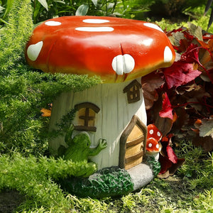 English Elm L13.4 Resin Mushroom House Sculpture Whimsical Fairy Garden Decor for Patio or Indoor Use W5709P460813