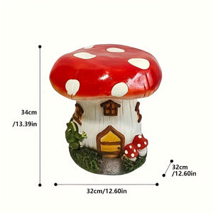 English Elm L13.4 Resin Mushroom House Sculpture Whimsical Fairy Garden Decor for Patio or Indoor Use W5709P460813