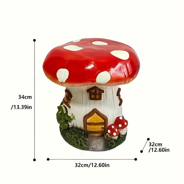 English Elm L13.4 Resin Mushroom House Sculpture Whimsical Fairy Garden Decor for Patio or Indoor Use W5709P460813