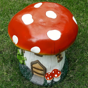 English Elm L13.4 Resin Mushroom House Sculpture Whimsical Fairy Garden Decor for Patio or Indoor Use W5709P460813