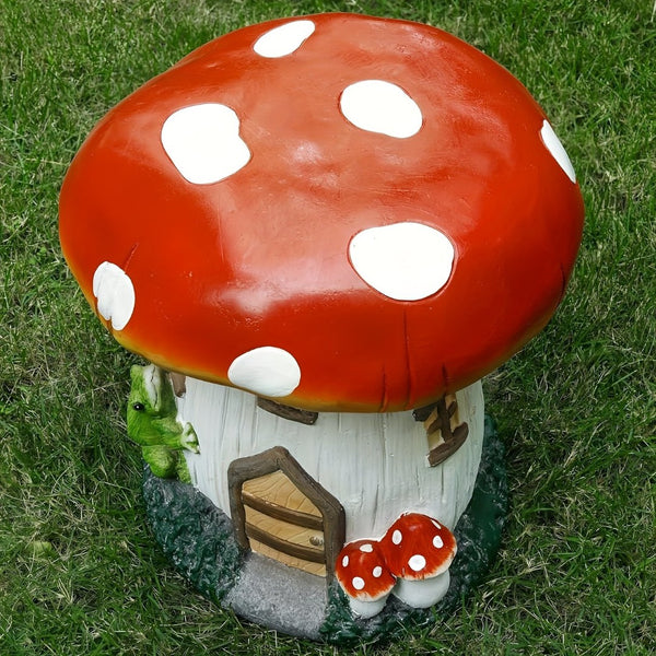 English Elm L13.4 Resin Mushroom House Sculpture Whimsical Fairy Garden Decor for Patio or Indoor Use W5709P460813