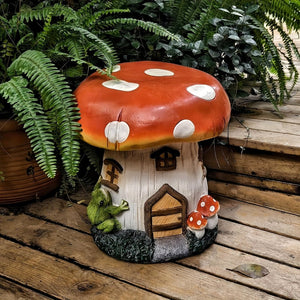 English Elm L13.4 Resin Mushroom House Sculpture Whimsical Fairy Garden Decor for Patio or Indoor Use W5709P460813