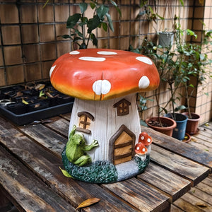 English Elm L13.4 Resin Mushroom House Sculpture Whimsical Fairy Garden Decor for Patio or Indoor Use W5709P460813