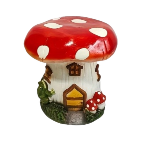 English Elm L13.4 Resin Mushroom House Sculpture Whimsical Fairy Garden Decor for Patio or Indoor Use W5709P460813