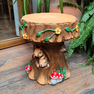 English Elm 12.6 Inch Resin Squirrel Stump Accent Seat Whimsical Folk Sculpture for Garden or Patio W5709P460830
