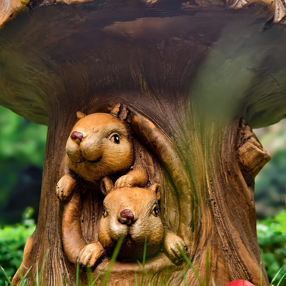 English Elm 12.6 Inch Resin Squirrel Stump Accent Seat Whimsical Folk Sculpture for Garden or Patio W5709P460830