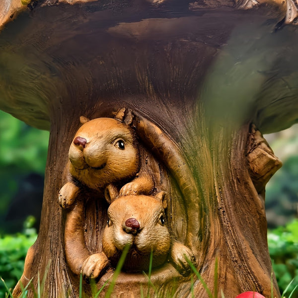 English Elm 12.6 Inch Resin Squirrel Stump Accent Seat Whimsical Folk Sculpture for Garden or Patio W5709P460830