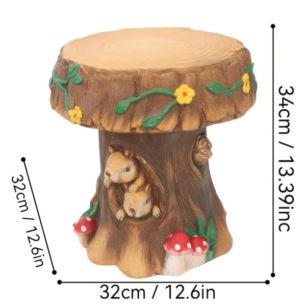 English Elm 12.6 Inch Resin Squirrel Stump Accent Seat Whimsical Folk Sculpture for Garden or Patio W5709P460830