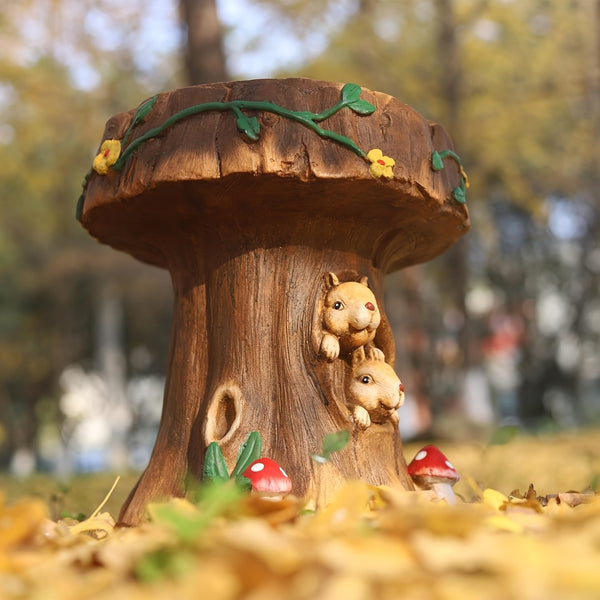 English Elm 12.6 Inch Resin Squirrel Stump Accent Seat Whimsical Folk Sculpture for Garden or Patio W5709P460830