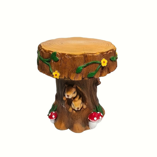 English Elm 12.6 Inch Resin Squirrel Stump Accent Seat Whimsical Folk Sculpture for Garden or Patio W5709P460830
