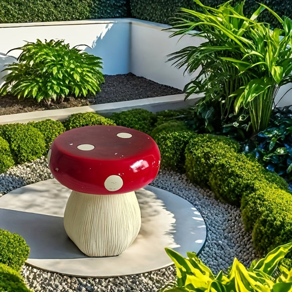 English Elm 13.8 Inch Resin Mushroom Garden Stool Hand Painted Fairytale Toadstool Outdoor Accent W5709P462784