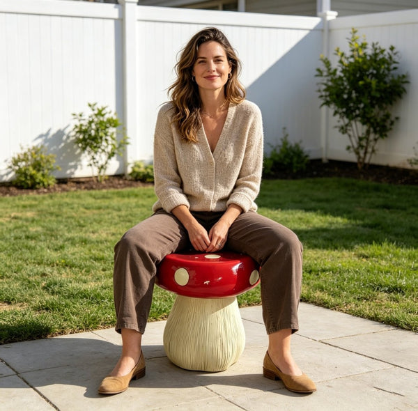 English Elm 13.8 Inch Resin Mushroom Garden Stool Hand Painted Fairytale Toadstool Outdoor Accent W5709P462784