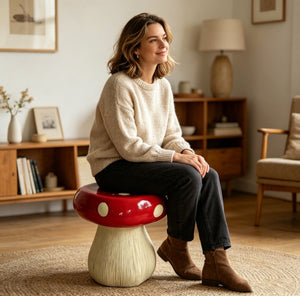 English Elm 13.8 Inch Resin Mushroom Garden Stool Hand Painted Fairytale Toadstool Outdoor Accent W5709P462784
